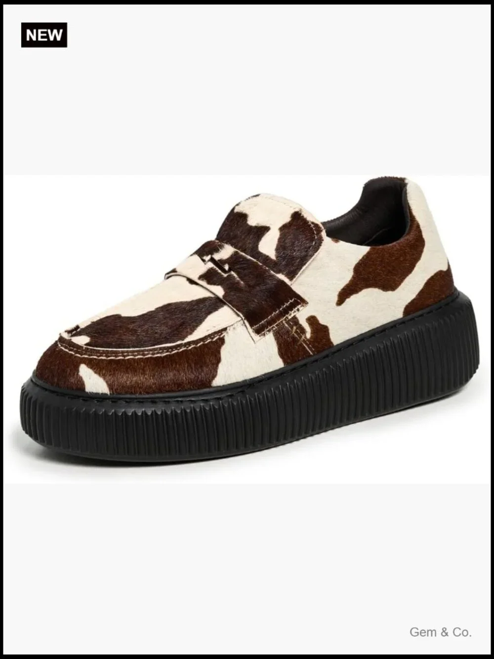 Cow Print Platform Loafers with Cushioned Footbed